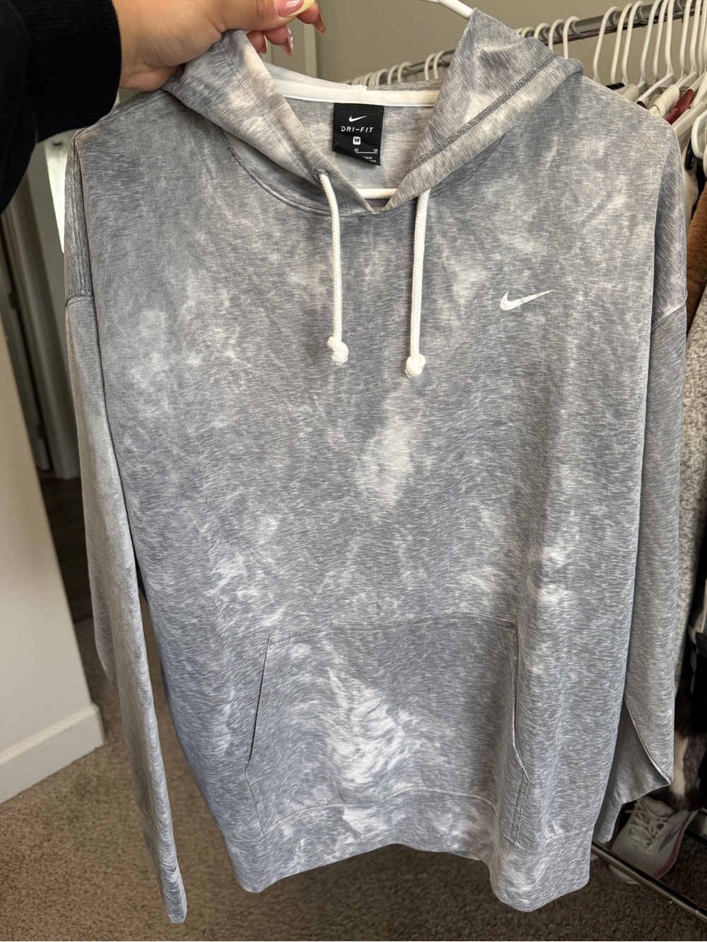Nike Gray Marble-Effect Dri-FIT Hooded Pullover